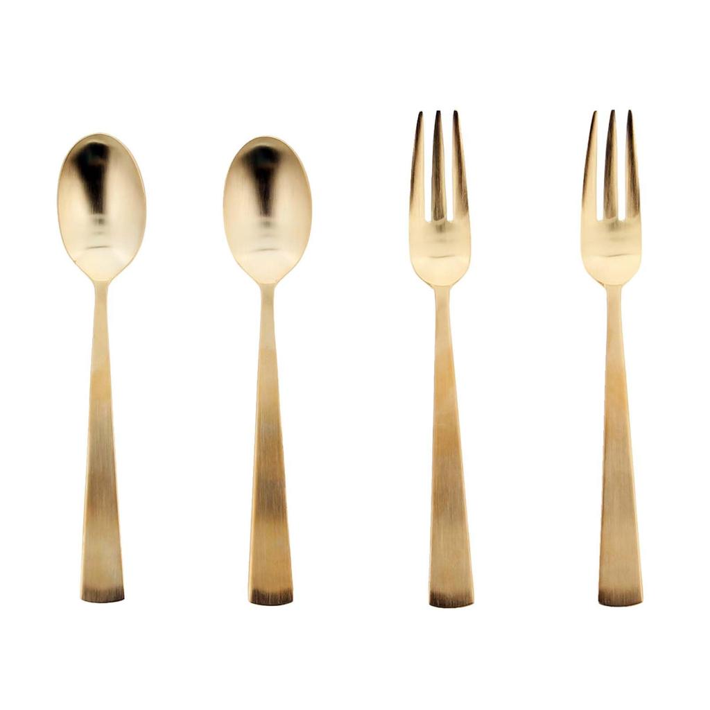 Blanche Associé Cutlery Set DAN Teaspoon & Cake Fork Gold with Vase-Shaped Fork and Curved Spoon, Boxed, Gift, Made in Japan, Z360
