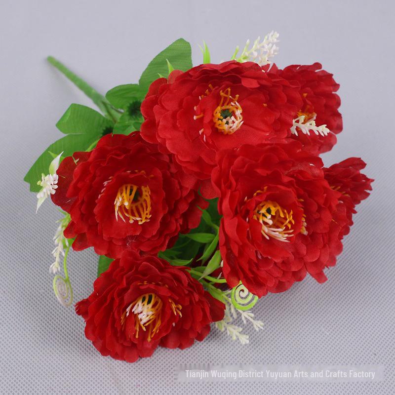 

Набор из 7 маленьких искусственных цветов пиона для украшения дома и улицы красный