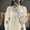 Women's Fashionable V-Neck Color Block Wool Cardigan - Autumn/Winter Sweet Strawberry Sweater