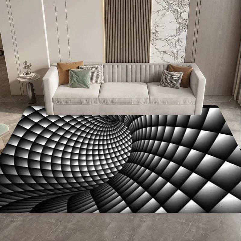 Visual 3D Black and White Grid Illusion Vortex Trap Mat Rug for Bedroom Sofa Living Room Decoration carpet
