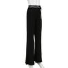 Spring and Autumn Women's Solid Color Lace Splicing Lace-Up Casual Flared Pants Trousers