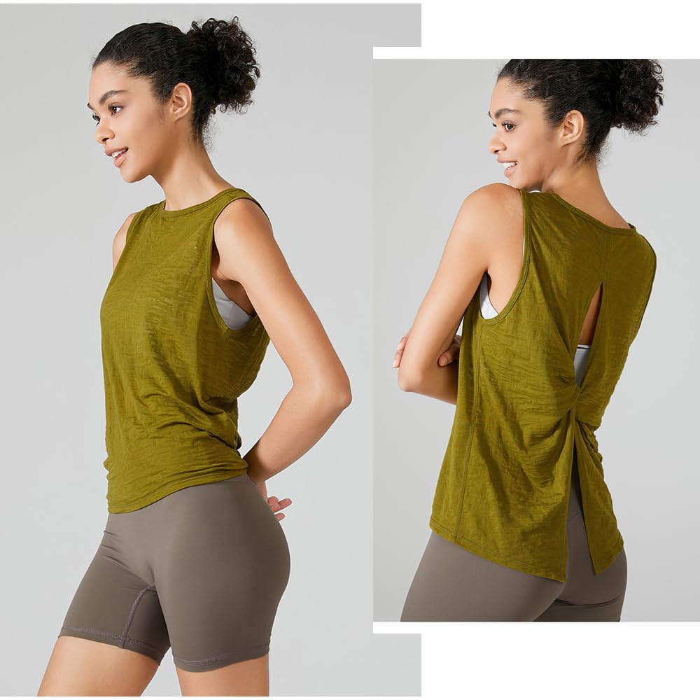 Yodilala Yoga Tank Loose Fit Cooling Long Sleeve Crew Solid Short Loose Size UV Green XL Women's Wear, Back-Beautifying Top, Top, Shirt, T-Shirt,