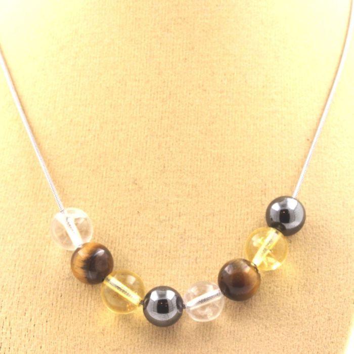 Pierres et Minéraux. Collier perles Oeil de Tigre + Citrine + Quartz + Hématite 8 mm. Collier femmes, hommes. Taille personnalisabl
