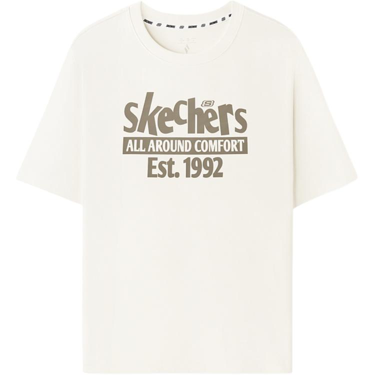 Skechers Versatile Fashionable Comfortable Short Sleeve T-Shirt Unisex tops Cotton-Candy-White L225U144-0074 XS