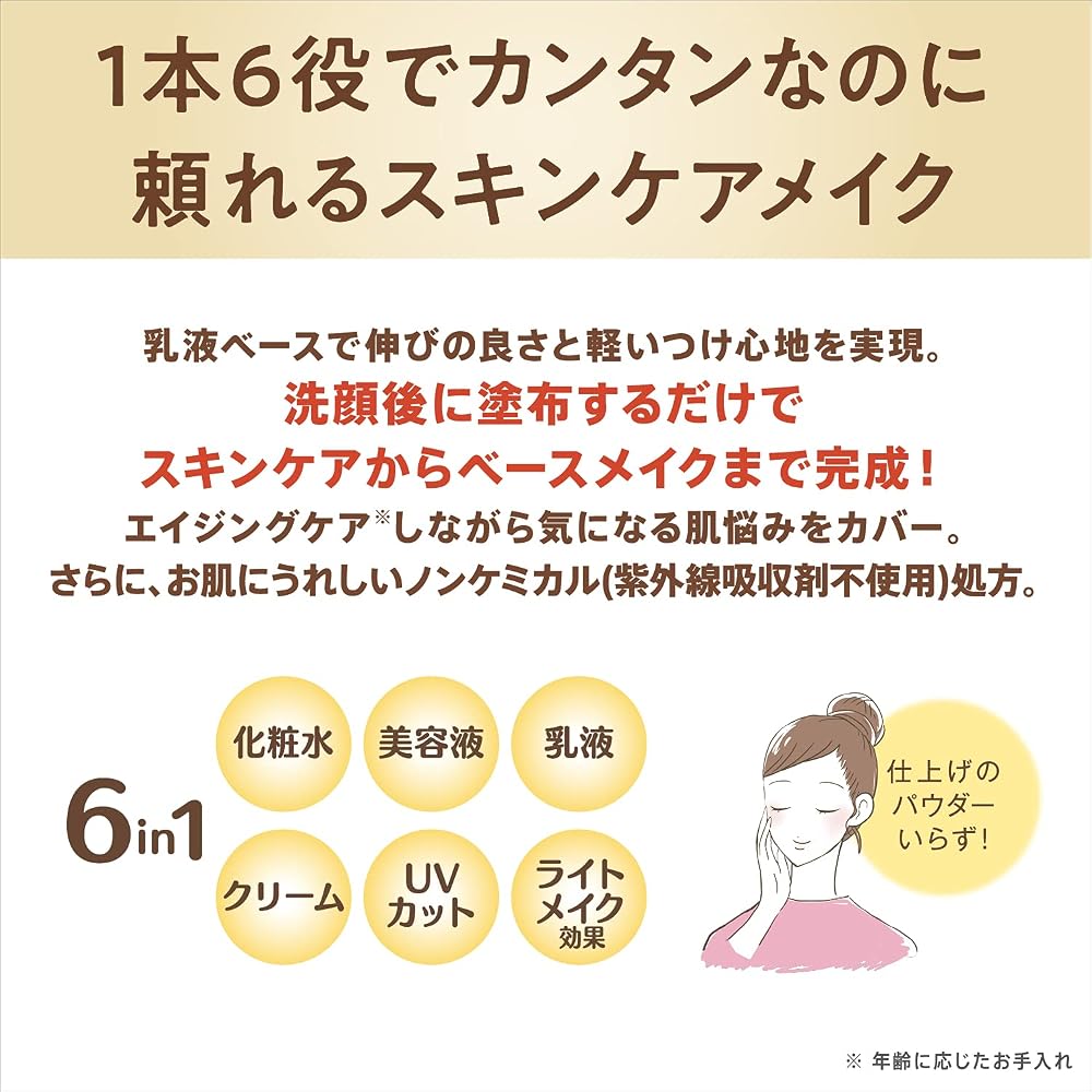 Nameraka Honpo Wrinkle Sunscreen Lotion SPF43 PA+++ - 6-in-1 Moisturizer, Serum, Cream, Light Makeup, 60ml