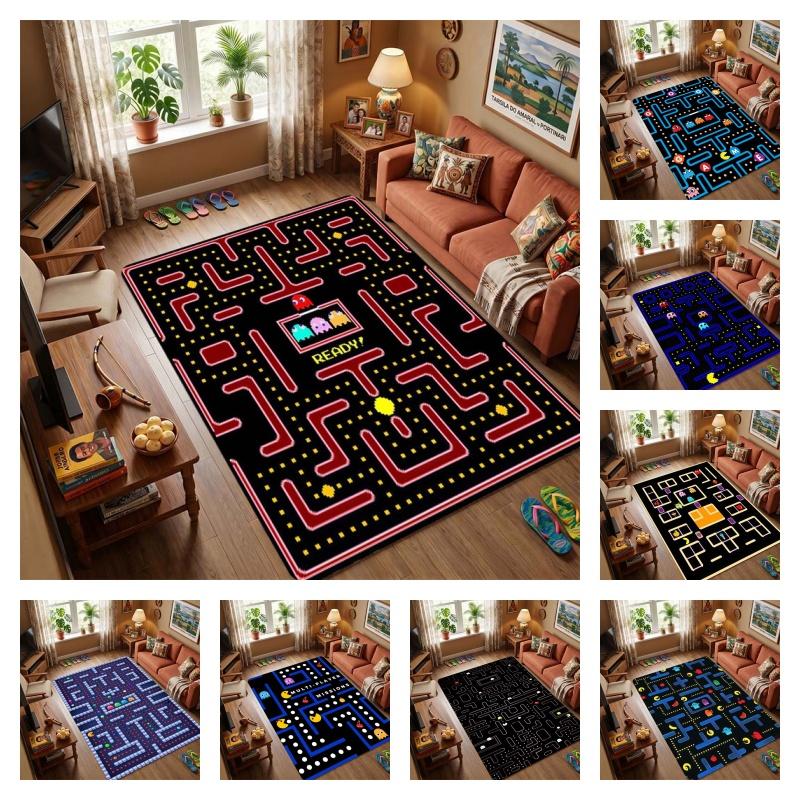 Pac-Man Retro Arcade Game Area Rug, Non-Slip Soft Floor Mat for Living Room Bedroom, Vintage 80s Game Carpet for Kids Room and Gamer Home Decor