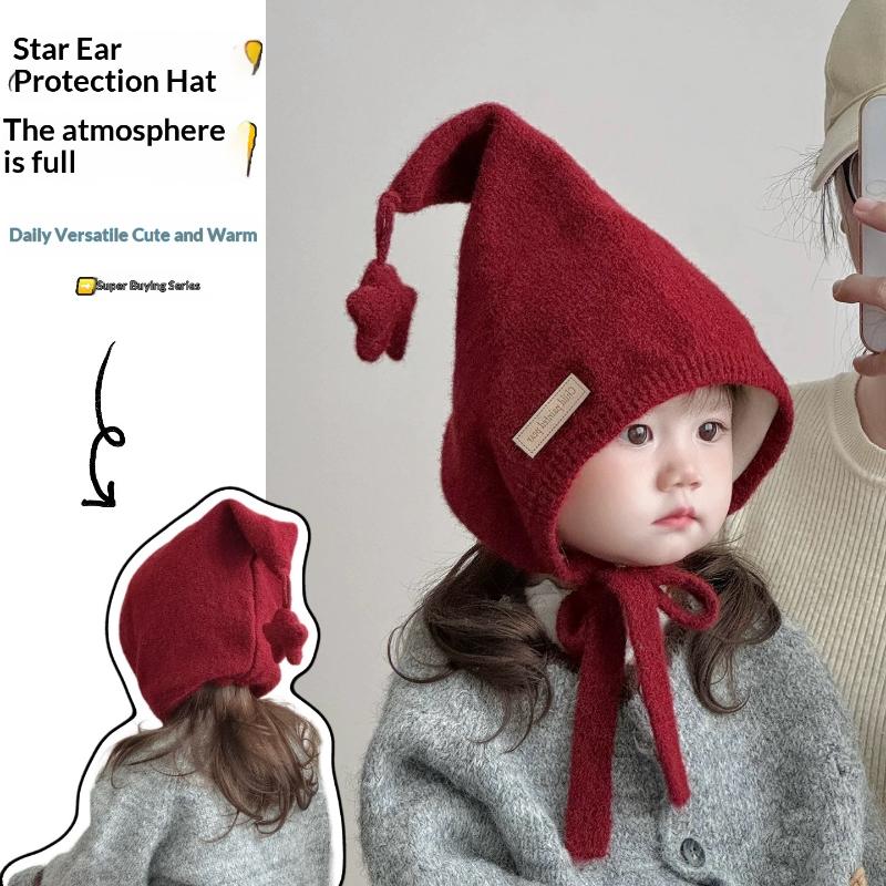 Windproof Soft Warm Hat Ear Protection With Star Warmer Beanie Cap Lace Up Design Outdoor Thick Ear Protection Bonnet Children