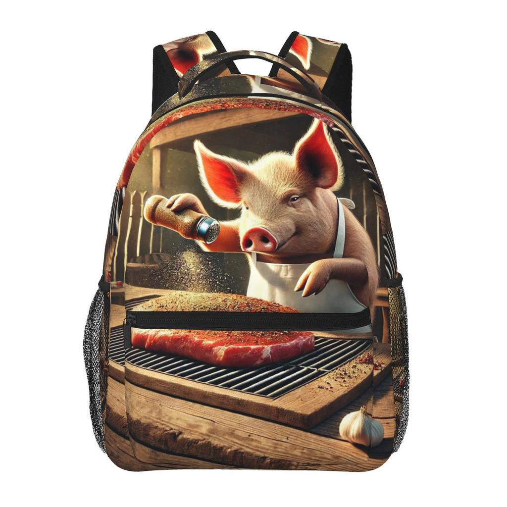 Zaino Cartoon Maiale da Cucina Scena BBQ Zaino per Ragazzi Ragazze Zaino per Studenti Borse Scolastiche Zaino Cartoon Borsa a Tracolla Grande Capacità