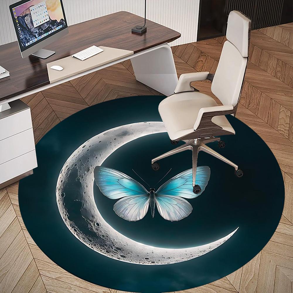 1pc Moon Butterfly Round Chair mat office Area Rug - Non-Slip, Floor Mat for Office, Bedroom, and Indoor Decor p127006