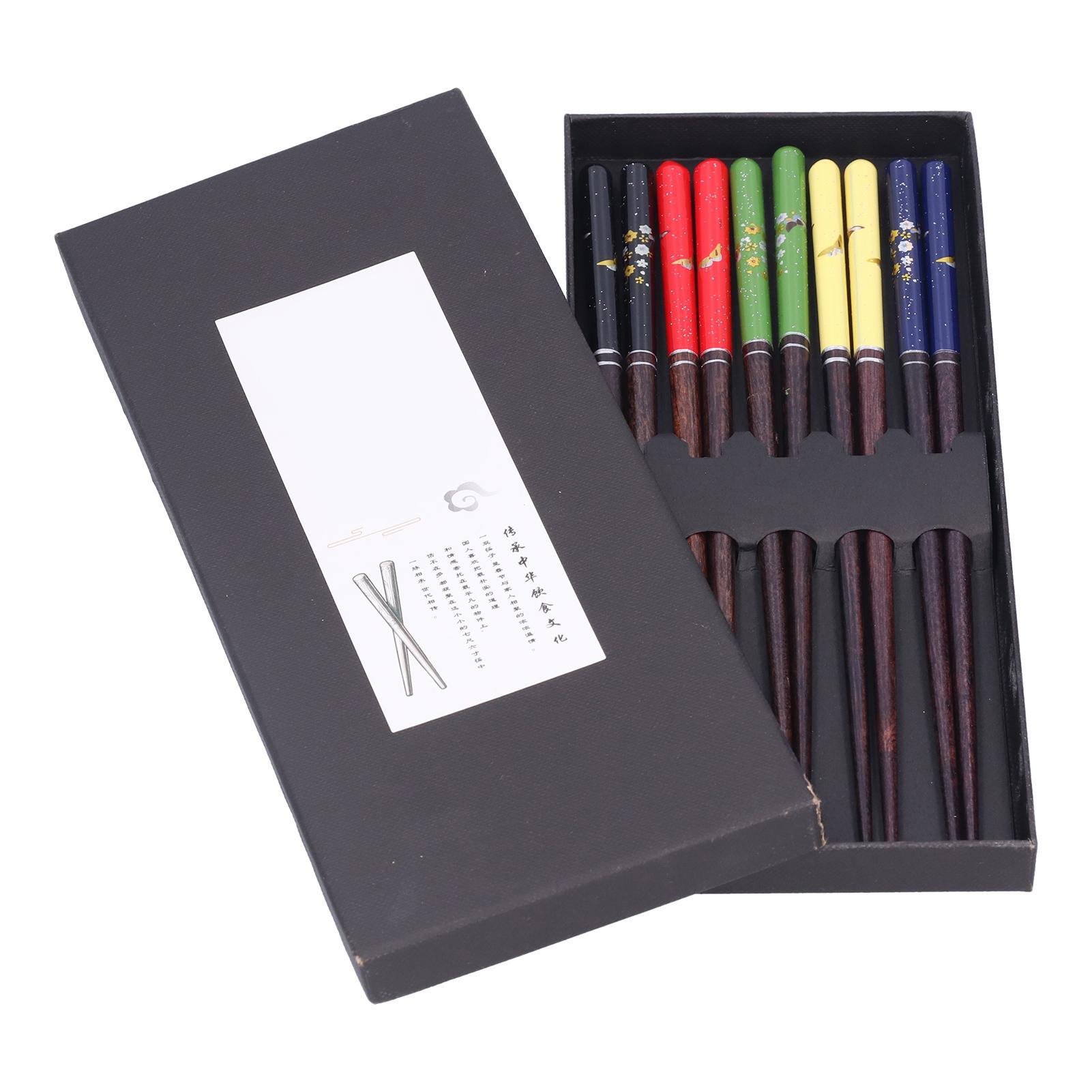 

Wood Chopsticks 5 Pairs Reusable NonSlip Wooden Chopstick Household Tableware Utensils(Color Box Packing )