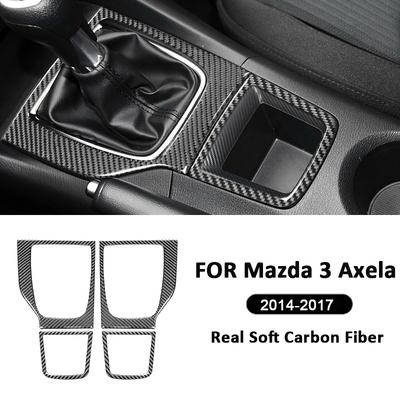 Carbon Fiber Car Center Console Gear Shifter Panel Trim Frame Decoration Sticker For Mazda 3 Axela 2014-2017 Accessories