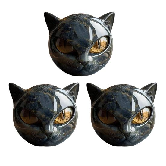Black Cat Stone Figurine Resin Cat Head Healing Stone Marble Texture Cat Stone Keepsake Gift for Cat Lovers Women Men
