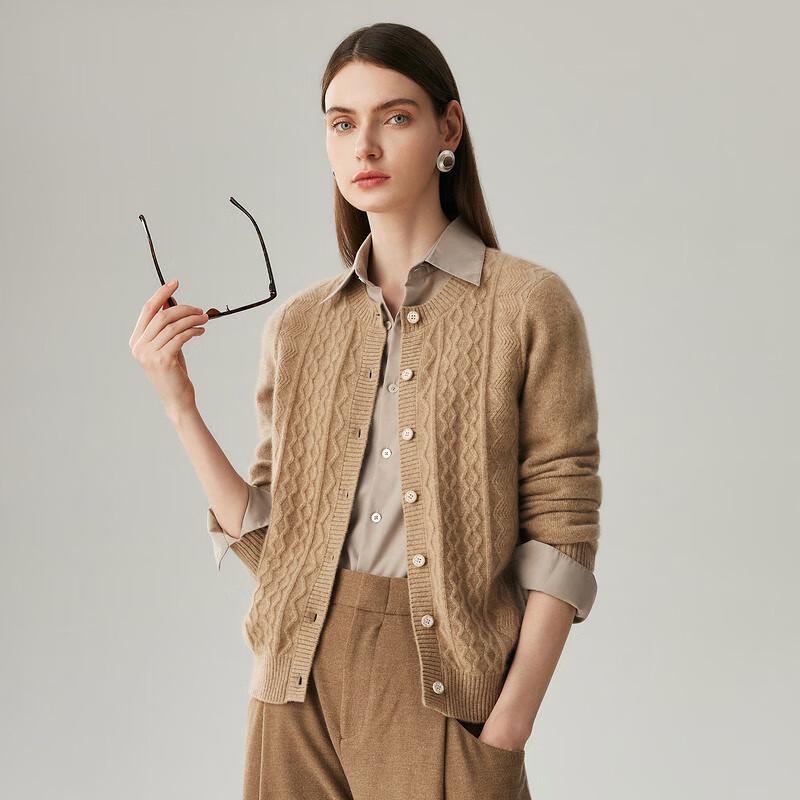 Zhaojun Women's 100% Cashmere Thick Round Neck Cardigan