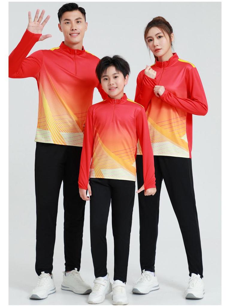 Unisex Autumn Winter Long Sleeve Football Training Suit with Half Zip for Children and Adults