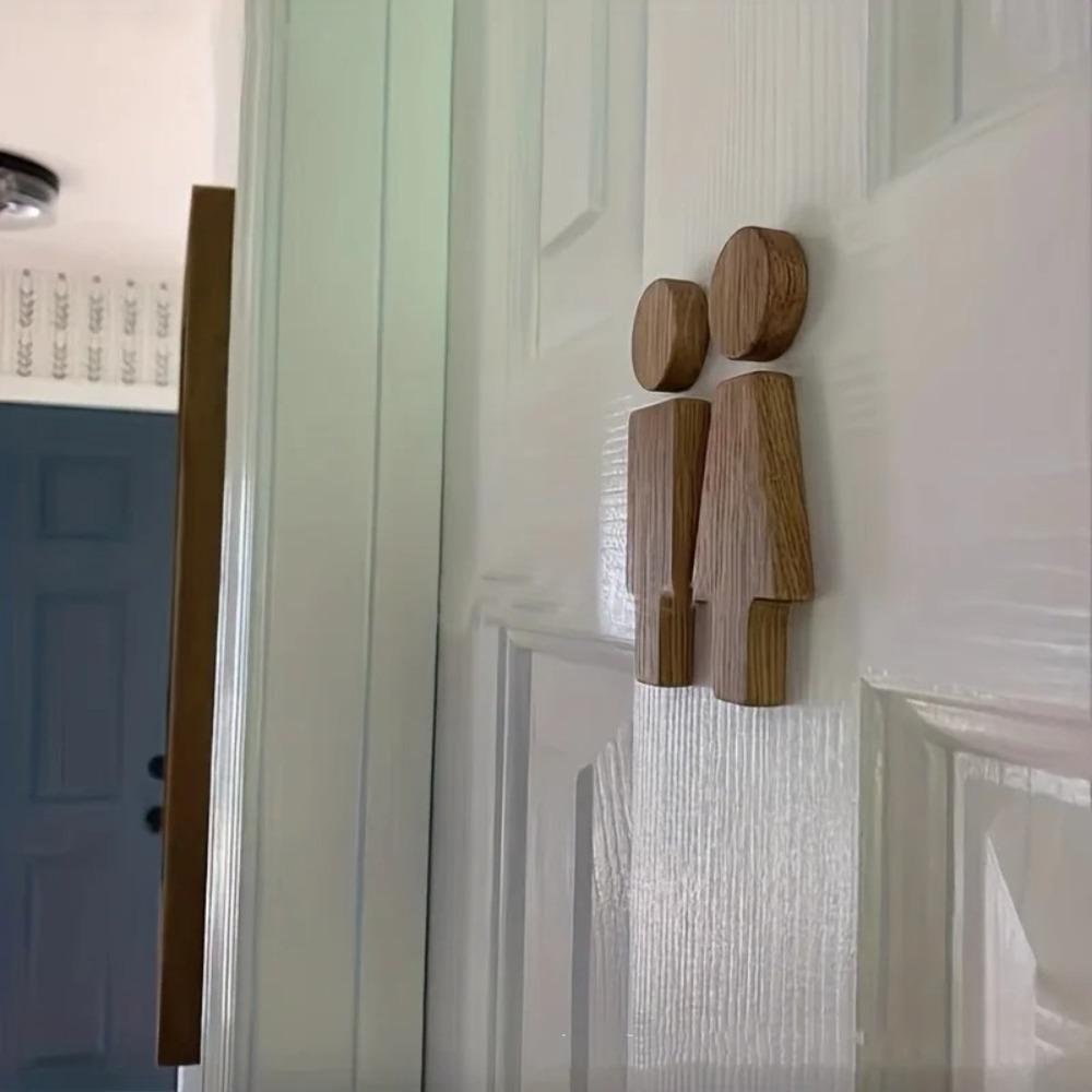 

1 Pair Men s and Women s Toilet Sign Solid Wood Restroom Sign Bathroom Sign Toilet Door Decoration Style 7
