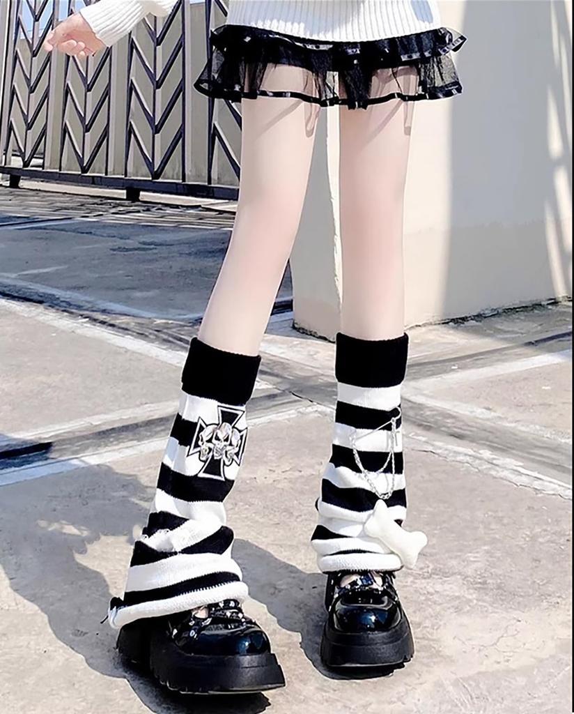 Leg Warmers for Women y2k Loose Socks with Chain A subculture leg cover with a gothic skull Perfect for Harajuku gothic and gyaru Keeps legs