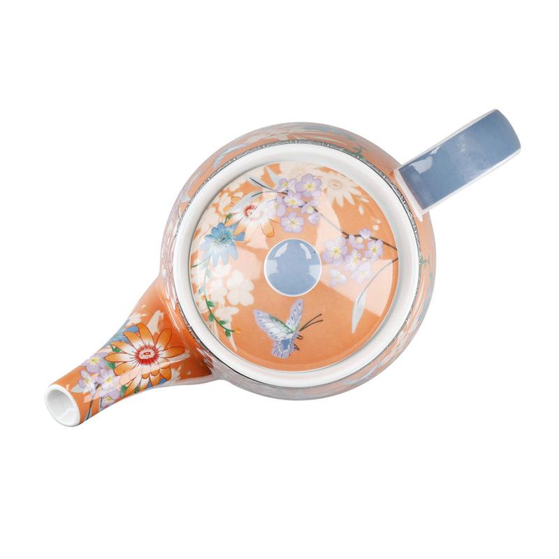 London Pottery 1L Keramik-Teekanne Glockenform mit Orangenblüten-Design und Edelstahl-Teesieb Porzellan-Teekanne