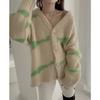V-neck Fashion Knitted Striped Cardigan Sweater Autumn Women Office Loose Jackets Winter Elegant Casual Long Sleeve Coats Knitwear Top Clothing