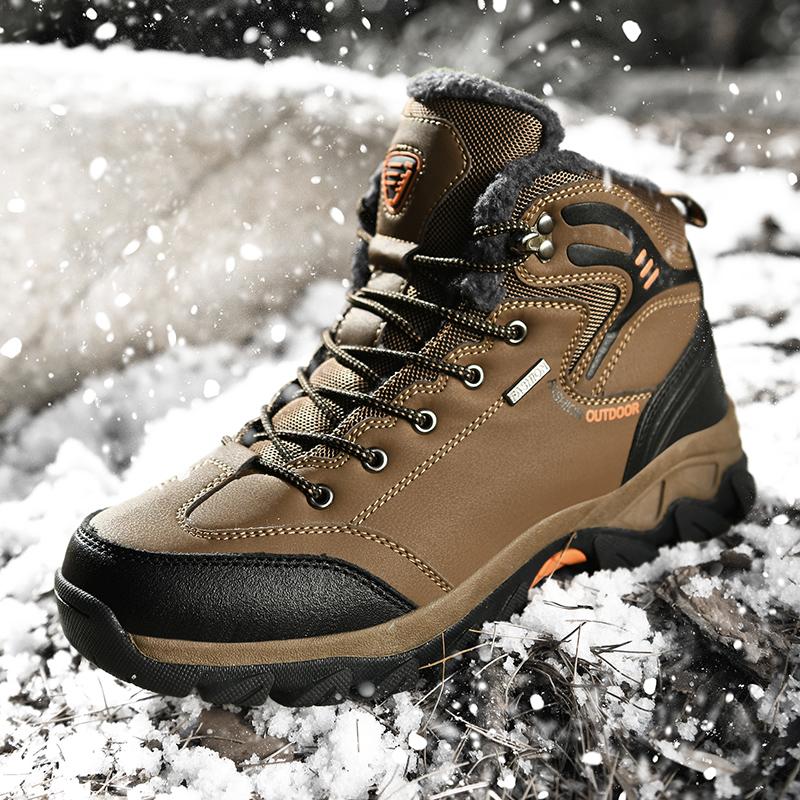 Winter Snow Boots for Men Warm Cotton Lined Hiking Shoes Outdoor Casual Sports Shoes