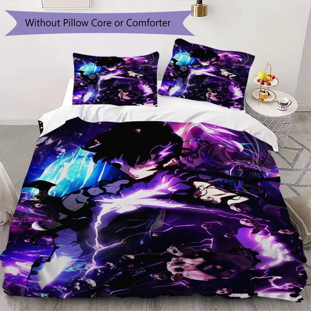 Solo Leveling Pattern Bedding,Quilt Set Quilt Cover Pillowcase Home Birthday Gift(1 * Duvet Cover + 2 * Pillowcase, Without Core)_lx