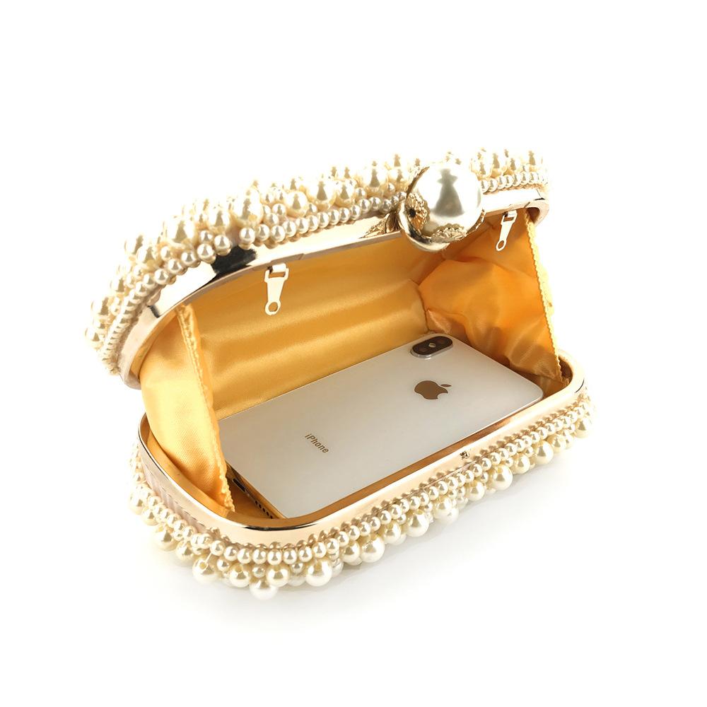 Luxury Crystals Beaded Pearl Evening Clutch Bags Wedding Party Handbag Fashion Women White Beige Long Chain Shoulder Handbags