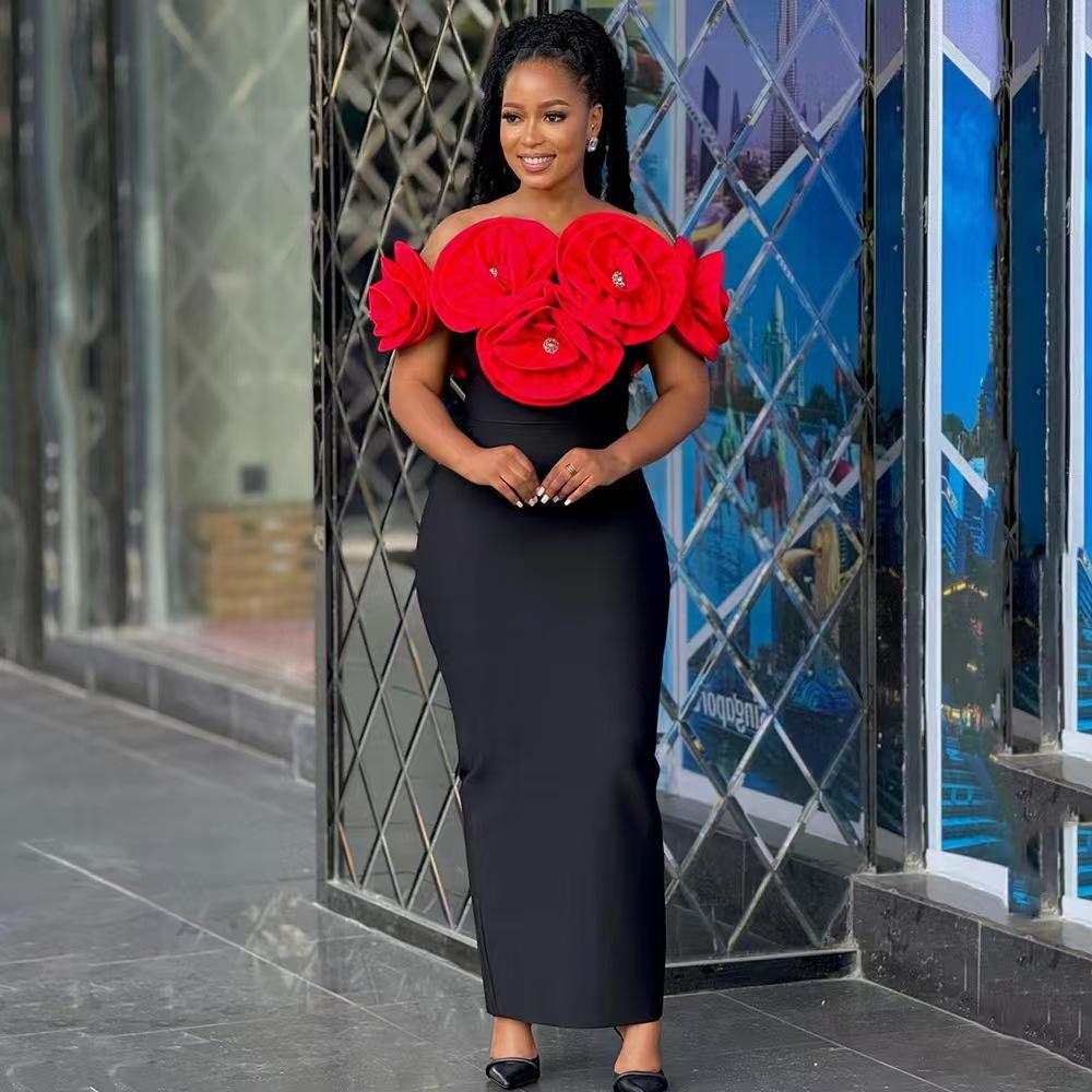 Элегантное 3D Цветочное Платье-Бандо с Открытыми Плечами Large