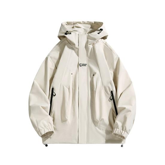 Couple Waterproof Jacket Hooded Long Sleeve Spring Autumn Casual Jacket with Pockets Solid Color Outdoor Travel Outerwear