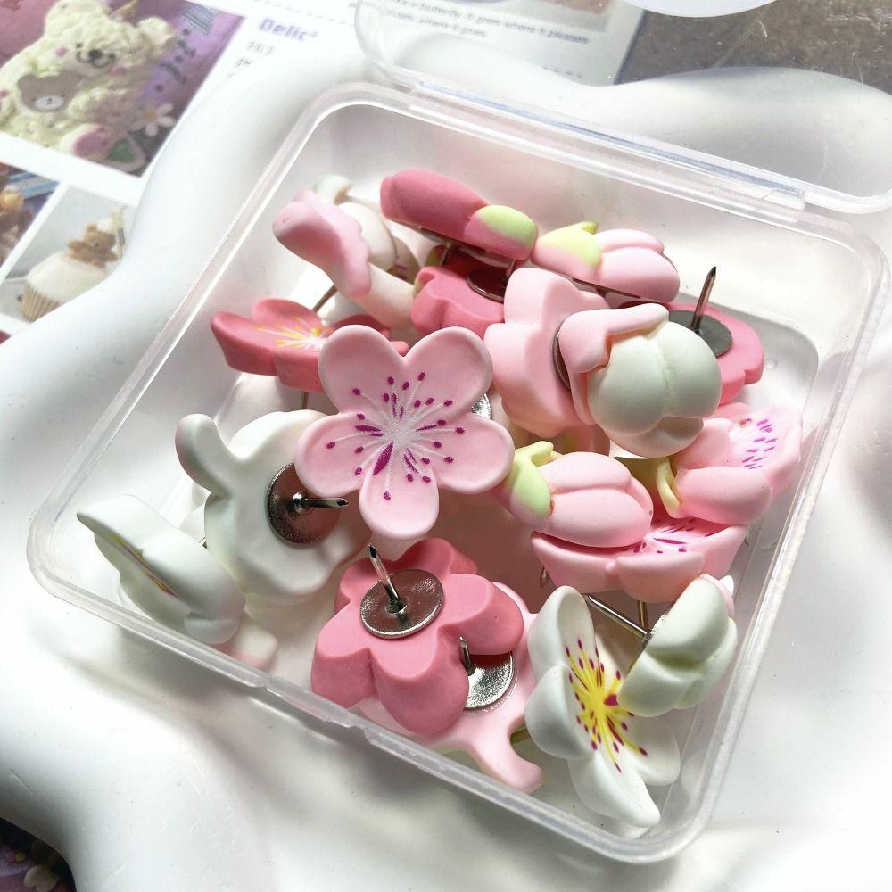 

20/30Pcs Creative Blackboard Push Pins DIY Pink Flower Push Pins Office School Supplies 20Pcs with Box