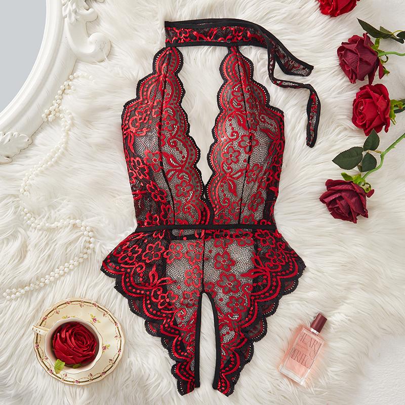 Backless Temptation Transparent Women Open Crotch Pajamas Exotic Deep V Hollow Bodysuit Crotchless Sexy Lingerie Erotic Costumes