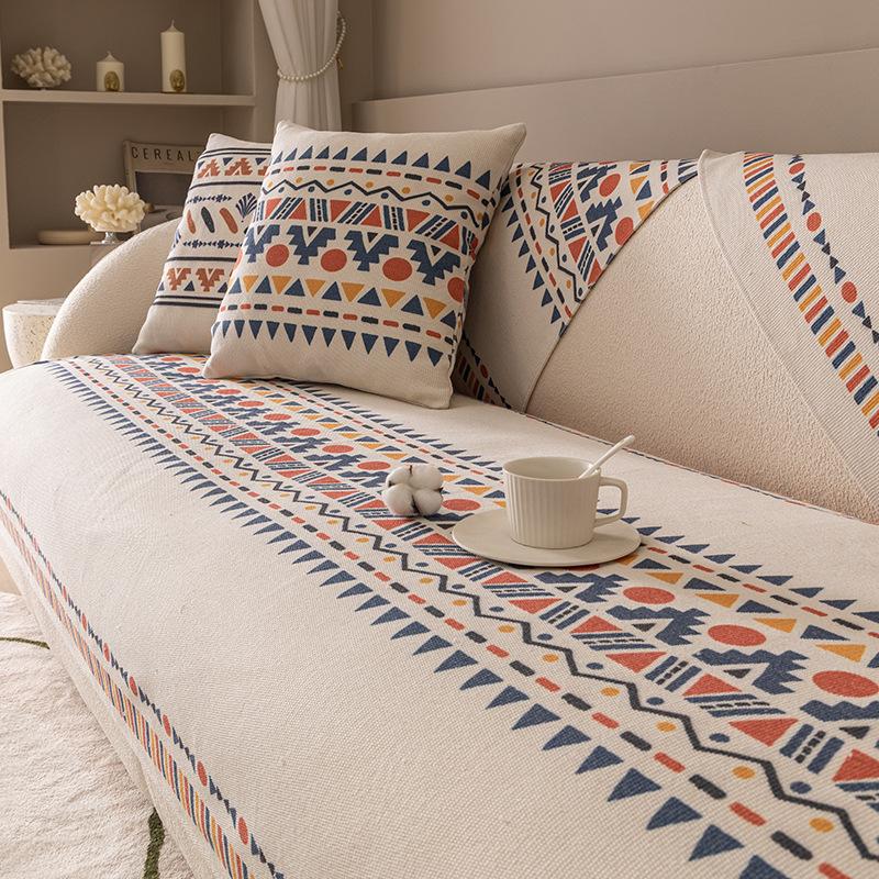 Cotton and Linen Sofa Cushion Four Seasons Universal Wind Backrest Towel Cover Cloth Non-Slip Sofa Cover Towel