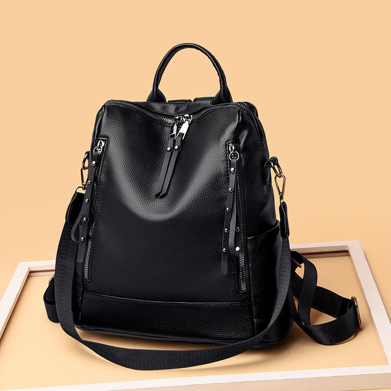 Backpack women's fashion versatile women's bag large capacity travel anti-theft backpack pebbled soft leather school bag