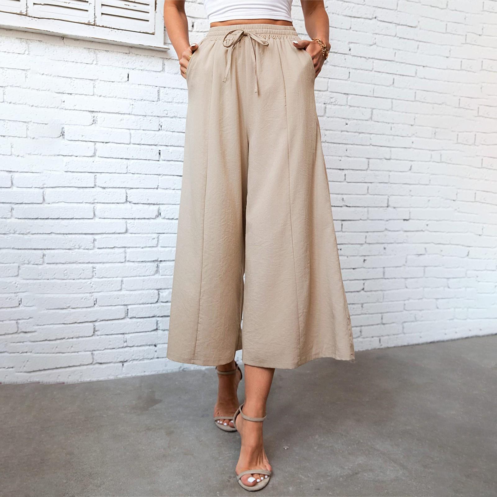 Женские льняные брюки с широкими штанинами и шнурком — фото 6