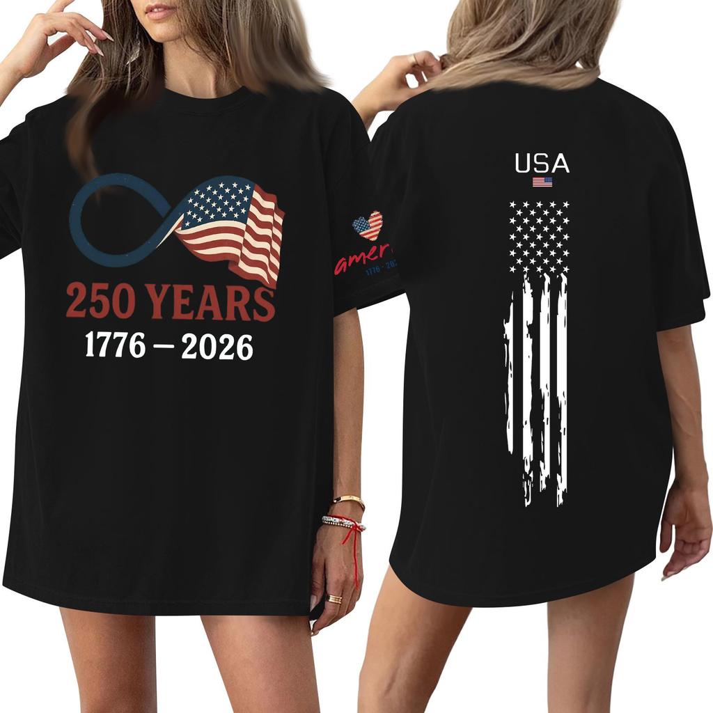 Damski casualowy modny top T-shirt z okrągłym dekoltem, krótkim rękawem i casualowym nadrukiem