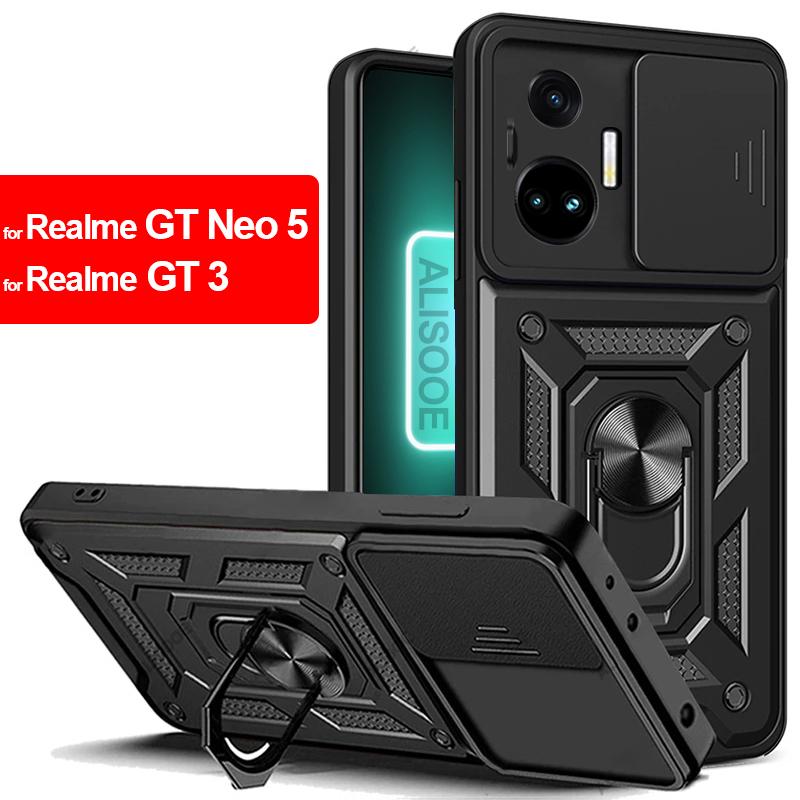 

Для Realme GT Neo 5 GT 3 Чехол Слайд-камера Объектив Защитное кольцо Подставка Задняя крышка для Realme GT 3 Neo 5 Armor Holder Funda