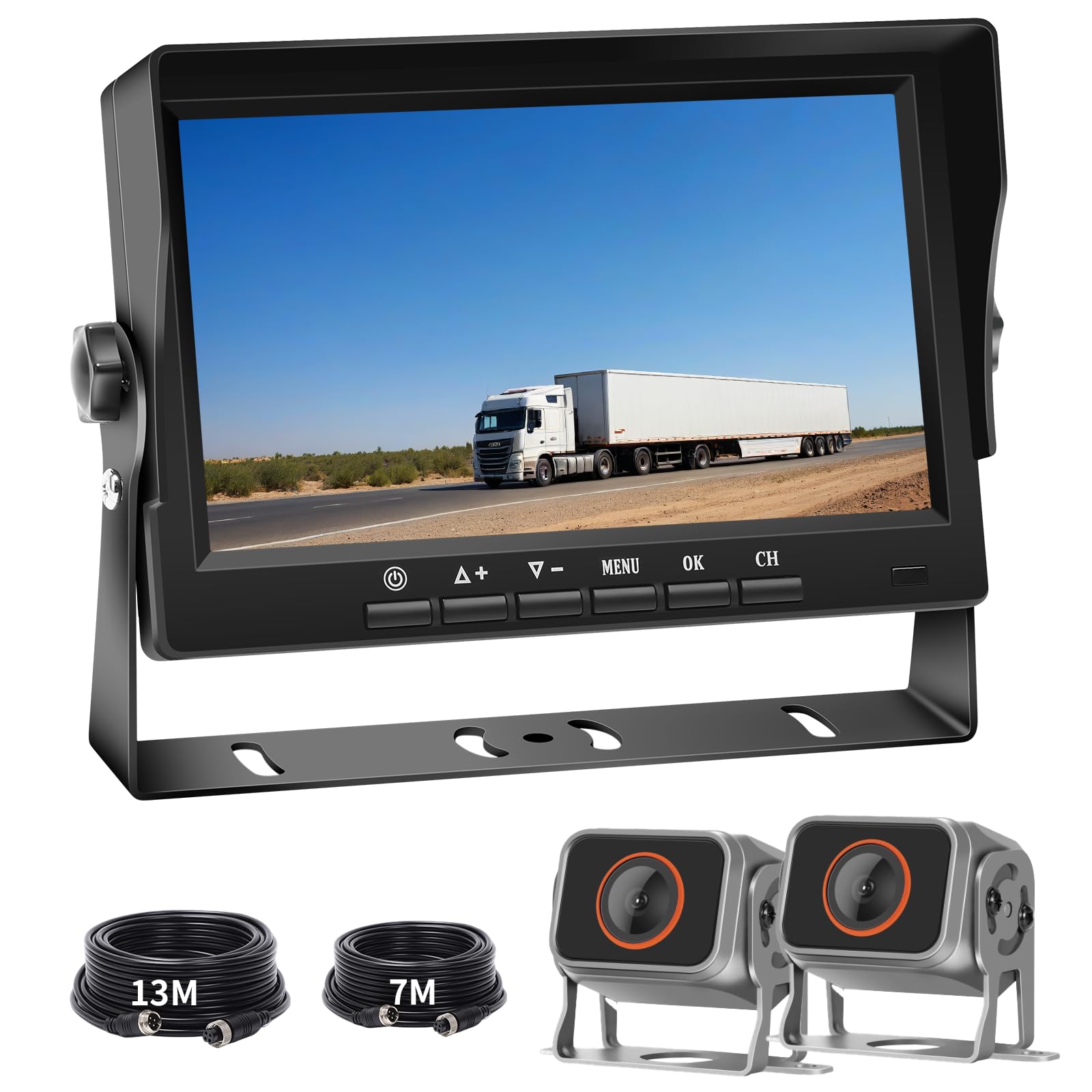

Soinndo Wired Backup Camera Monitor 1080P Backup IPS LCD Equipped with Two AHD IP68 Dustproof and Guide Line Switchable between Normal and Mirrored