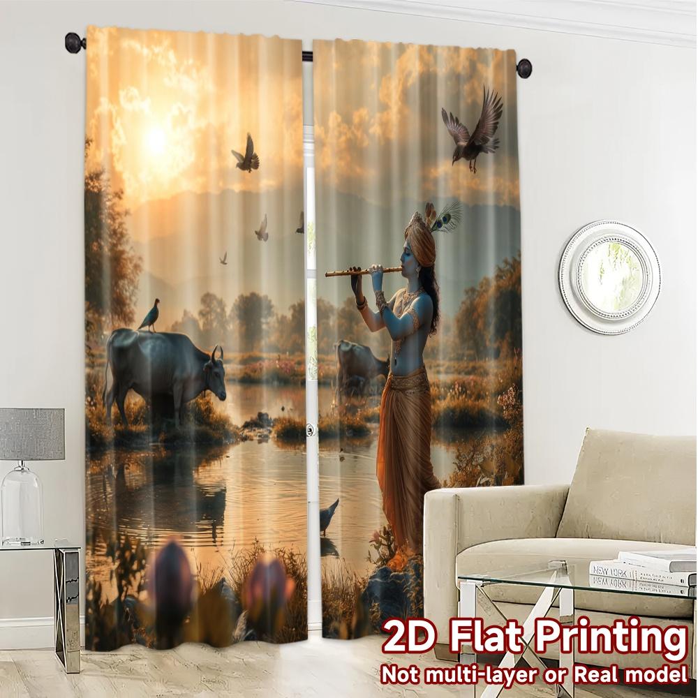 Set Of 2 Flat Printing Curtains Without Rod River Harmony Popular Creative Polyester All Seasons Curtain Made