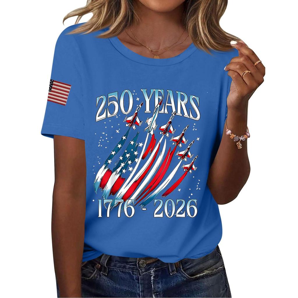 Women's Fashion Casual Printed Short Sleeve Round Neck Pullover Tops