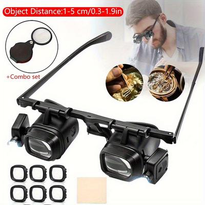 Eyeglass-Style LED Magnifying Glass Mini Folding Magnifying Glass Comes with 5 Magnifying Lenses