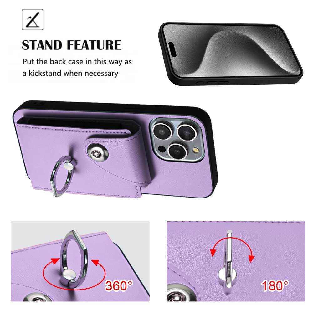 Applicable To iPhone16 Mobile Phone Case 15plus Card Wallet Ring Bracket Anti-drop Protective Case 17Pro