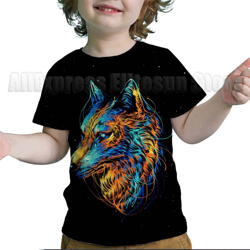 

Футболка з 3D-принтом «Крутий вовк» для дітей, підлітків, літніх дівчаток, хлопчиків, аніме-футболка, дитяча футболка з короткими рукавами, футболки для малюків 110 cm
