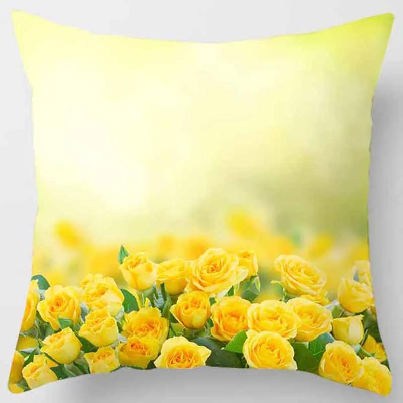 45x45cm Rose Series Pillowcase Yellow Pink Flowers  Sofa Office Seat Cushion Cover Room Aesthetic Home Decoration
