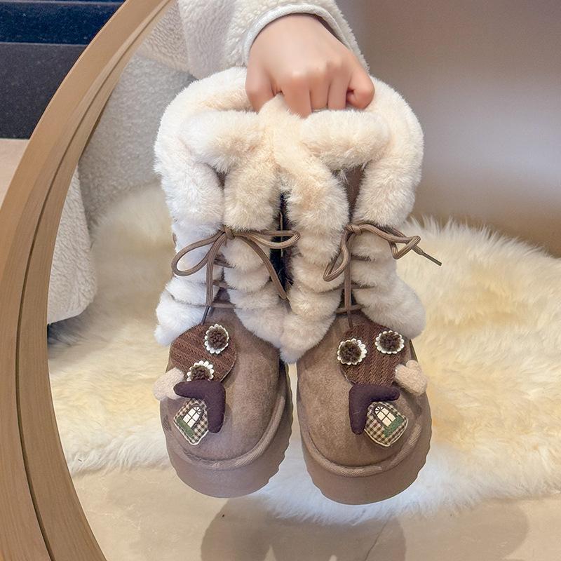 Women's Large Size Lace-up Soft Sole Winter Warm Fur Snow Boots Padded Lined Ankle Boots Anti-slip Hiking Sports Cotton Boots