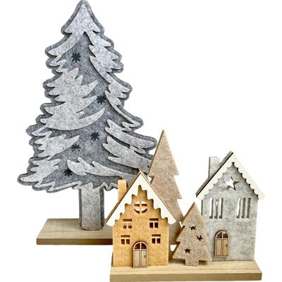Christmas Decor Felt House and Felt Tree Set of Christmas Indoor 837548 Q-FLA (Natural) (Large, Gray), 2, Ornaments, Ornaments, Decor,