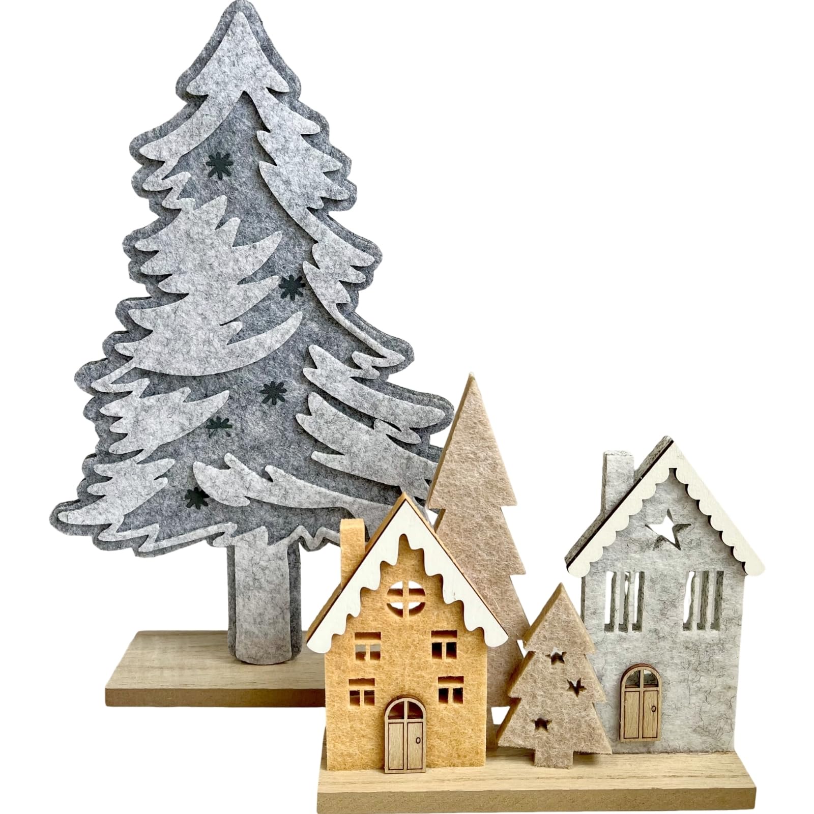 Christmas Decor Felt House and Felt Tree Set of Christmas Indoor 837548 Q-FLA (Natural) (Large, Gray), 2, Ornaments, Ornaments, Decor,