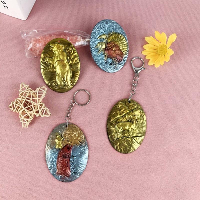 Mini Animals Shape Keychain Silicone Mold Bear/Snake/Antelope/Peacock/Fishing/Goat Handmade Mold Jewelry for Home Decors