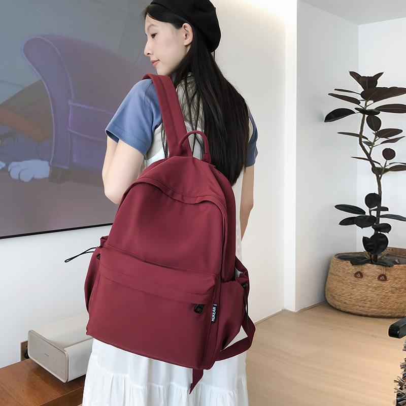 Lightweight Travel Backpack Women Large Capacity Backpack Solid Color Student Schoolbag