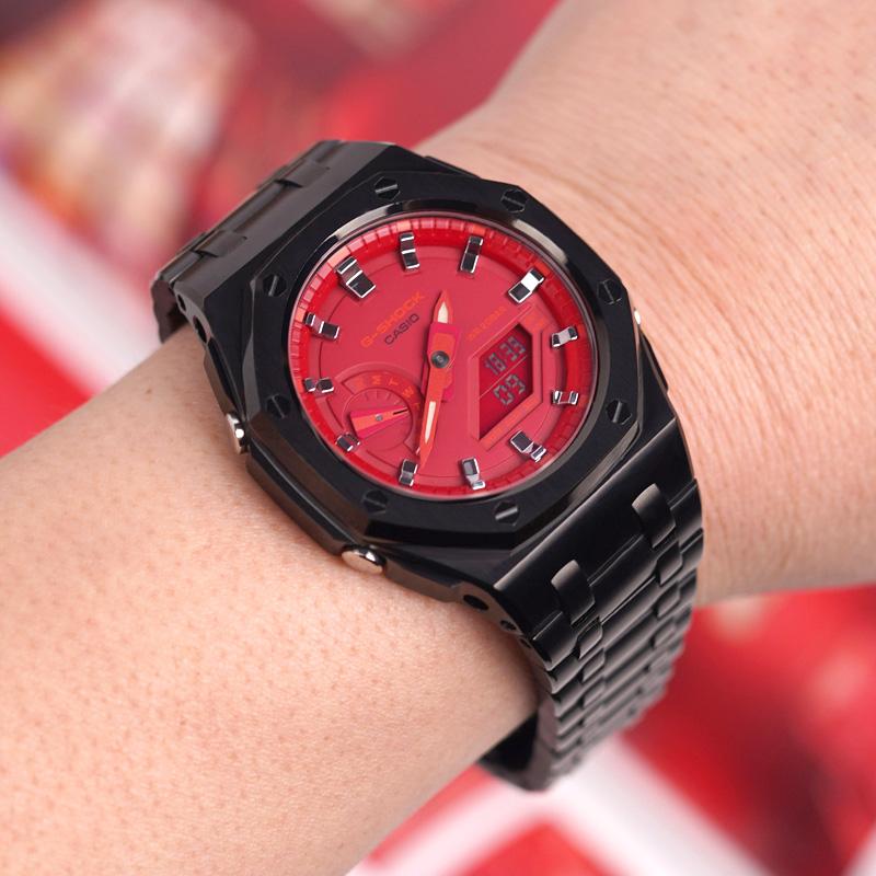 Casio Unisex Liquid Crystal,Analog Dual Display Series Red Watch GA-2100-4A(Watch1--)