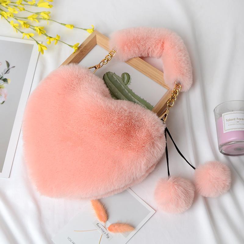 Faux Rabbit Fur Handbag Fashionable Women's Heart-shaped Handbag Single-shoulder Crossbody Bag Large-capacity Coin Purse