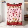 1pc Cartoon Pink Strawberry Girl Printed Flannel Blanket In Multiple Sizes Soft And Comfortable Casual Blanket, Machine Washable