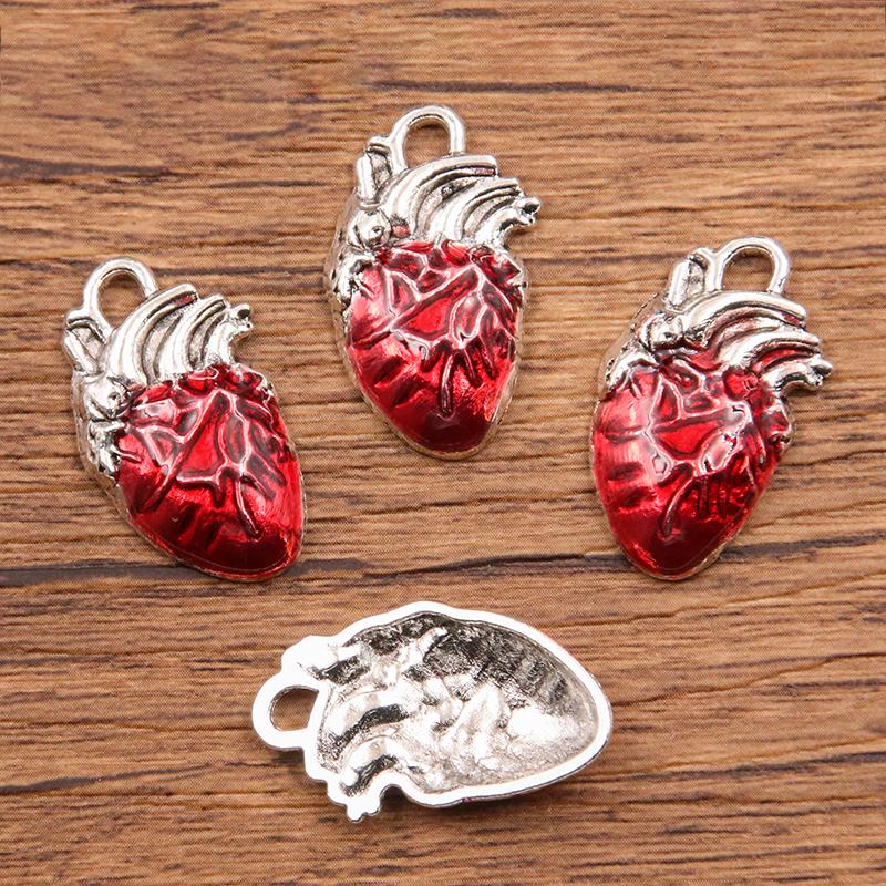 10Pcs Mix Size Alloy Metal Drop Oil Hollow Heart Skull Charm Red Color Pendant For Enamel DIY Bracelet Necklace Jewelry Making